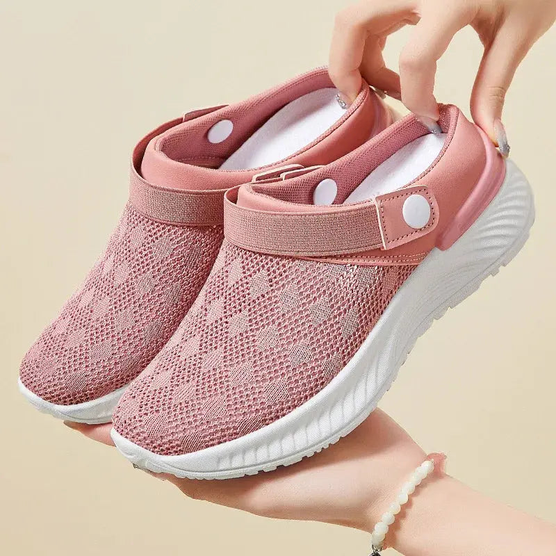 2025 summer new women's shoes fashion casual breathable mesh slippers shoes a slip-on half support shoes women's shoes