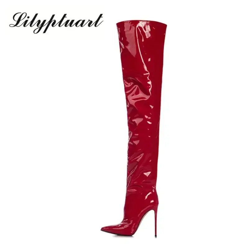 2024 Women's Over-the-Knee Stiletto Boots - Slim Fit Sock-Lined Synthetic Leather, Sexy Chic Fashion Footwear