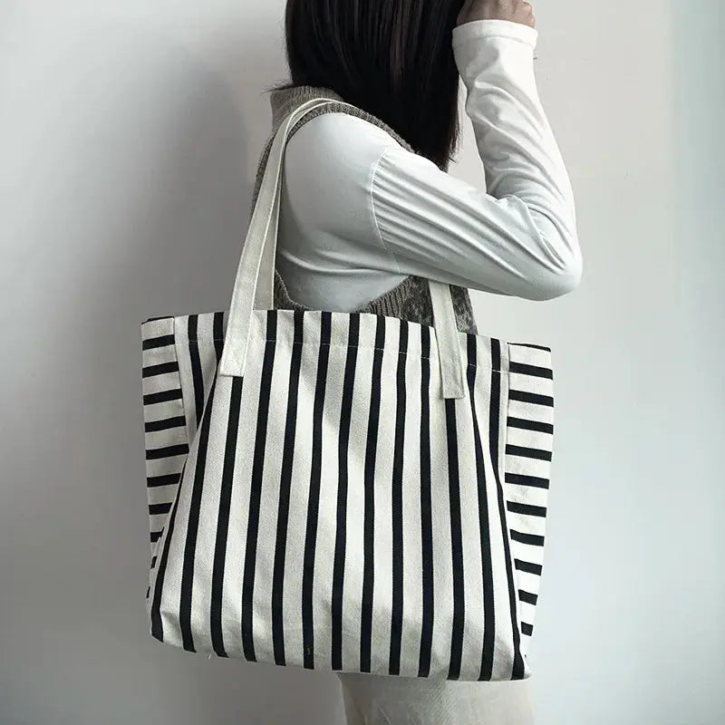 New Beach Tote Bag Fashion Women Canvas Summer Large Capacity Striped Shoulder Bag Tote Handbag Shopping Shoulder Bags сумка