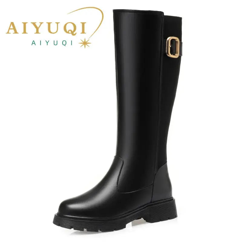 AIYUQI Women Long Boots Genuine Leather 2024 New Large Size Non-slip Rome Women's Winter Boots Warm Wool High Boots Women