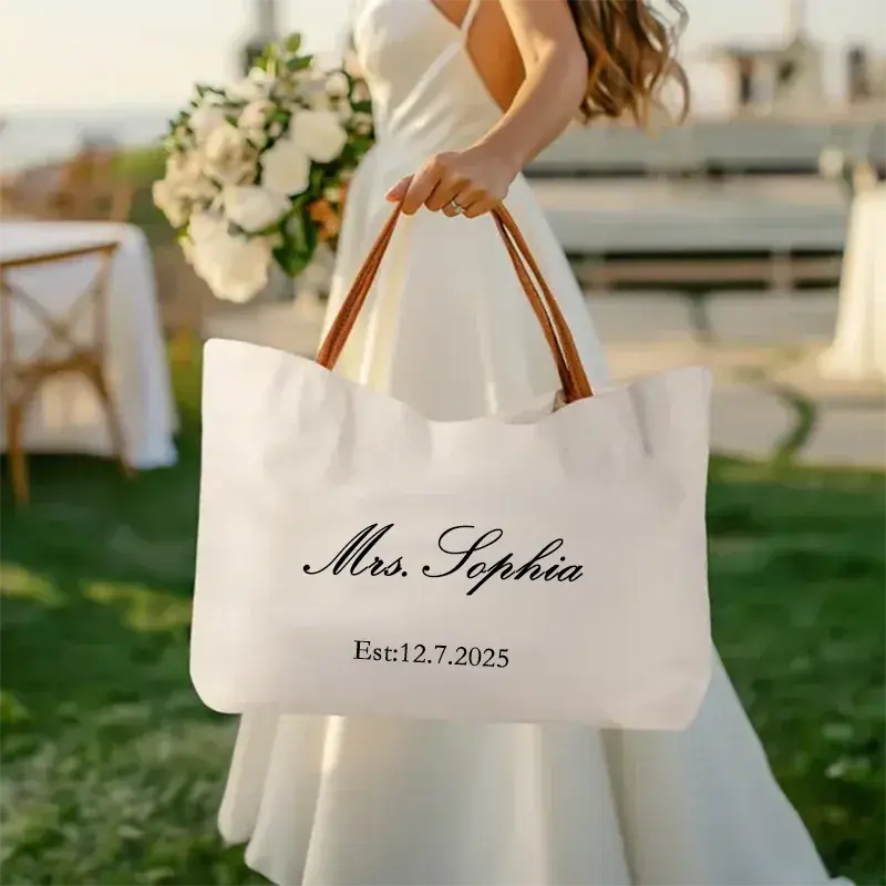 Personalized Mrs.Name and Date Bride Honeymoon Beach Tote Bag Bride To Be Gifts for Bridal Shower Wedding Bachelorette Party