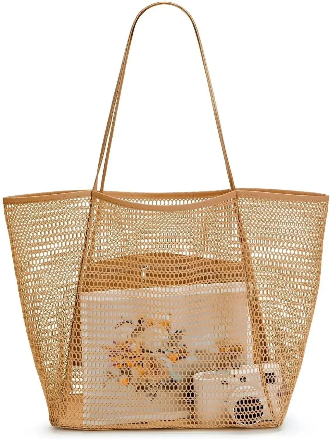 Mesh Beach Tote Bag Women Shoulder Hobo Handbag 23L Large Grocery Tote Bag Casual Shopping Bag Vacation Travel Pool