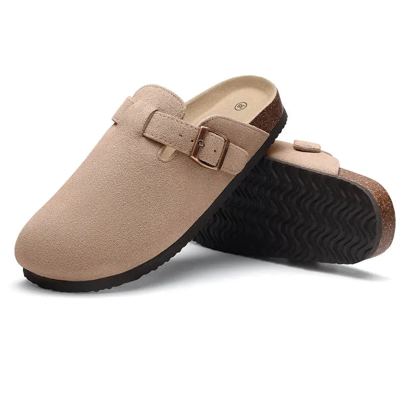 Bebealy Fashion Suede Men Clogs Slippers Soft Cork Beach Slippers Outdoor Women Nonslip Mules With Arch Support Men Slippers