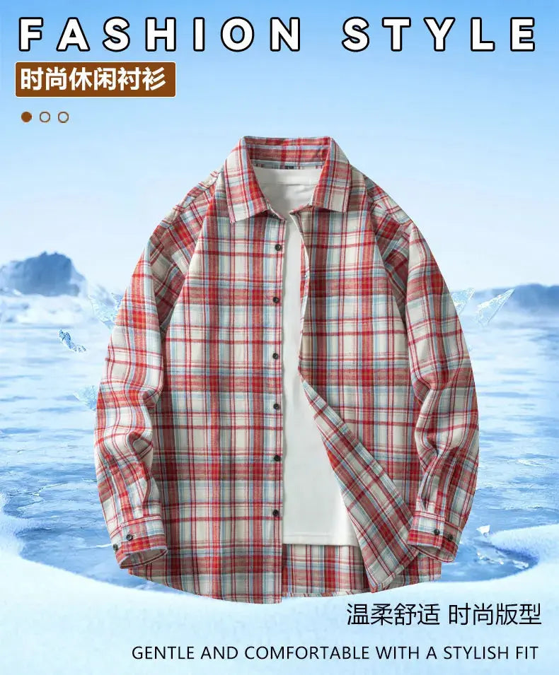 Men Shirt Plaid Flannel Long Sleeve Oversized Loose Cotton Casual Male Youth Comfortable Soft Fall Streetwear Formal Dress Shirt Markonline