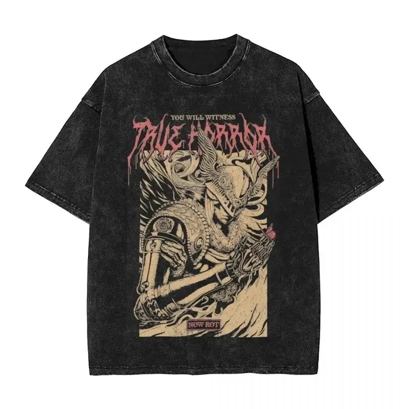 Y2K Washed Fun Malikeths Male Messmer Ringed T Eldened Cotton Crew Neck Short Sleeve T-Shirt Stereo Decoration Female Clothing Markonline