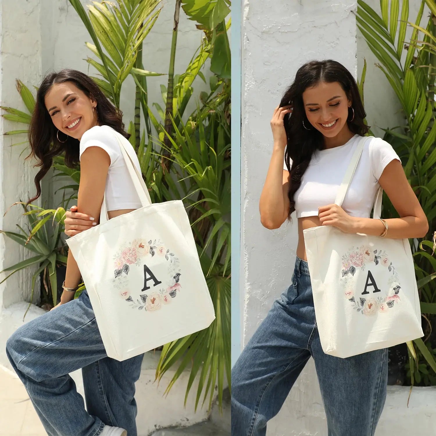 Canvas Shoulder Bag, A-Z 26 letters personalized gift bag, reusable eco-friendly shopping bag, tote bag，suitable for wedding