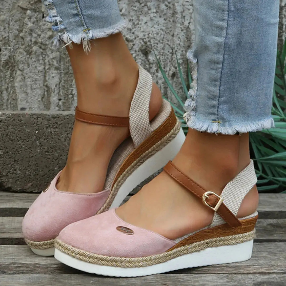 Women Closed Toe Wedge Sandals Women Summer Buckle Strap Shoes Women Fashion Espadrilles Platform Sandals Sandalias De Mujer