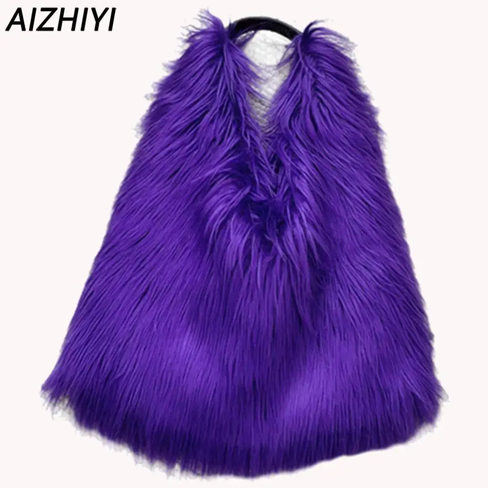 Women Fluffy Shoulder Bag Hasp  Tote Handbag Casual Solid Hobo Bag Versatile Large Capacity Fall Winter Soft Bag