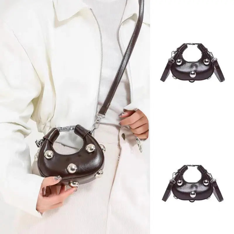 Luxury Satchel Rivet Small Dumpling Purse Personalized Mini Handbag Ladies Fashion Shoulder Bags Solid Color Crossbody Clip Bag