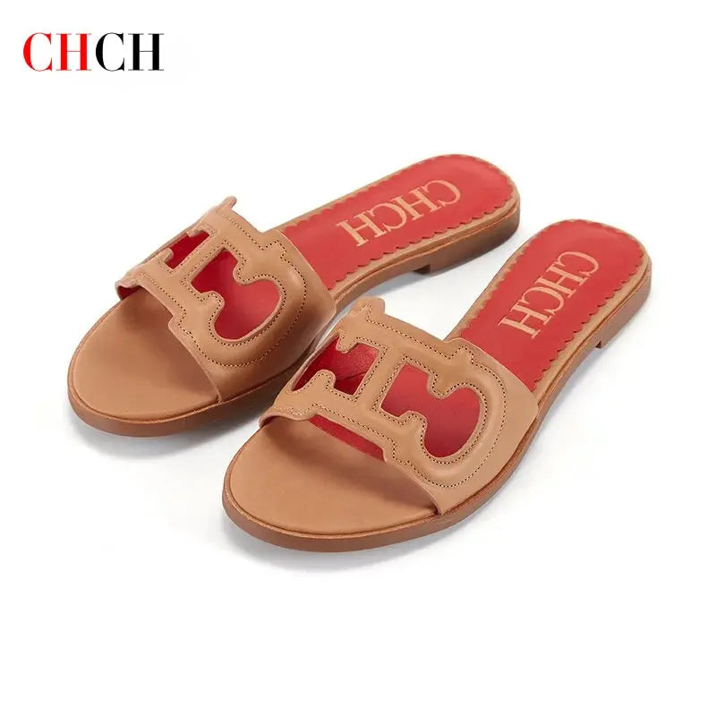 CHCH Women's Slippers 2024 Simple Black Flat Flat Women's Shoes Home Indoor Slippers