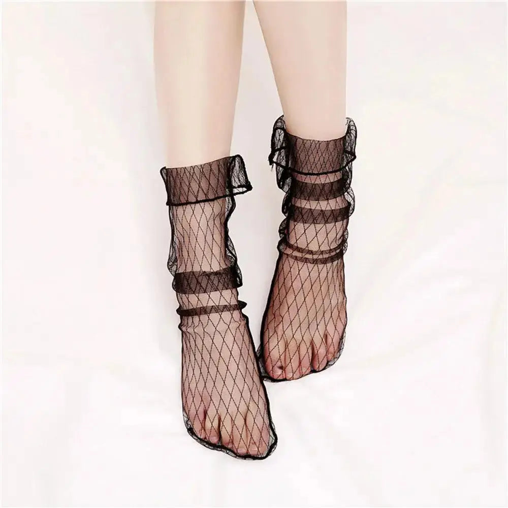 Women Transparent Socks Nylon Thin Polka Dots Star Black Invisible Socks Sexy Girls Y2k Silk Socks Lolita