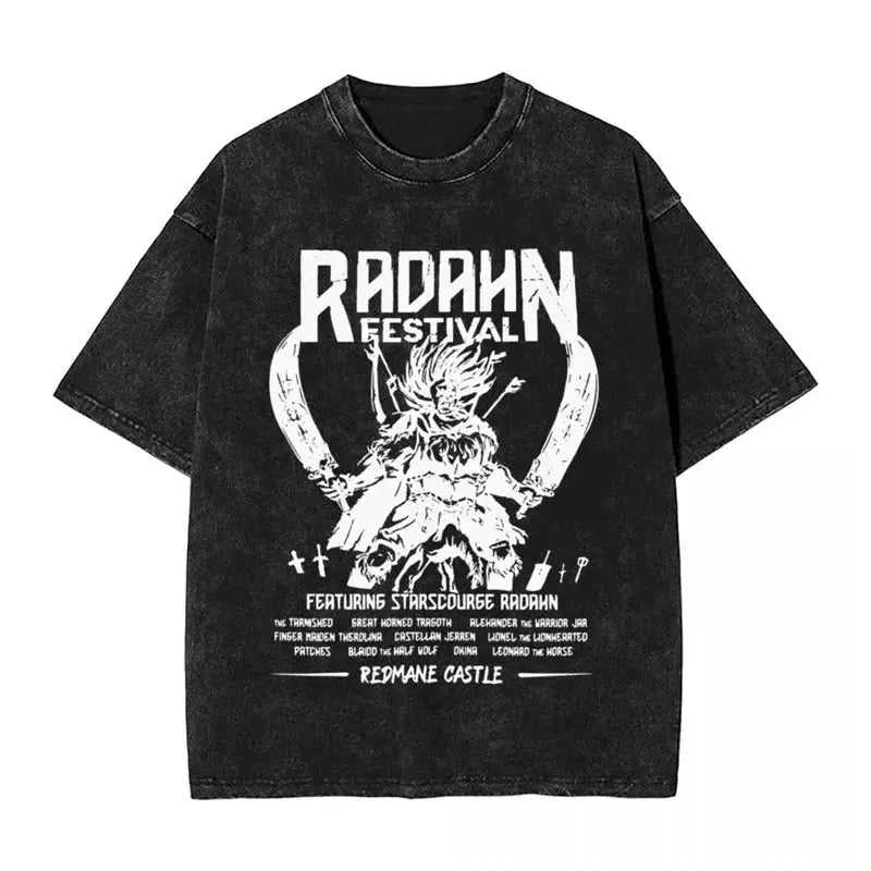 Y2K Washed Fun Malikeths Male Messmer Ringed T Eldened Cotton Crew Neck Short Sleeve T-Shirt Stereo Decoration Female Clothing Markonline