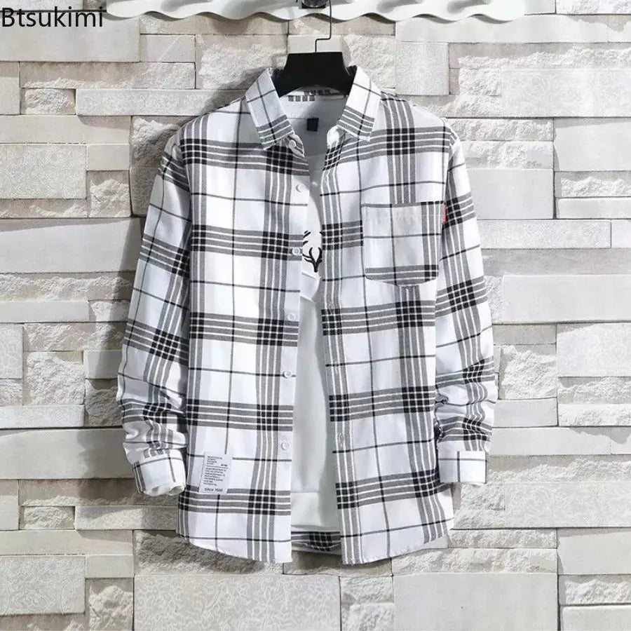Spring New Korean Style Plaid Shirts Men's Handsome Long-sleeved Loose Casual All-matching Shirt Coats 2025 Trend Men's Clothing Markonline