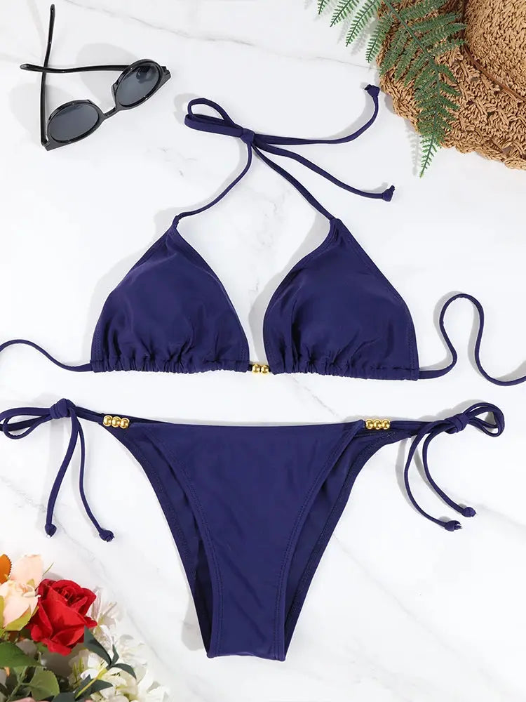 Sexy Swimsuit Women Bathing Suit Triangle Bikini Sets Micro Thongs Beachwear Solid Color Lady's Swimwear Thong Bikin Beachwear