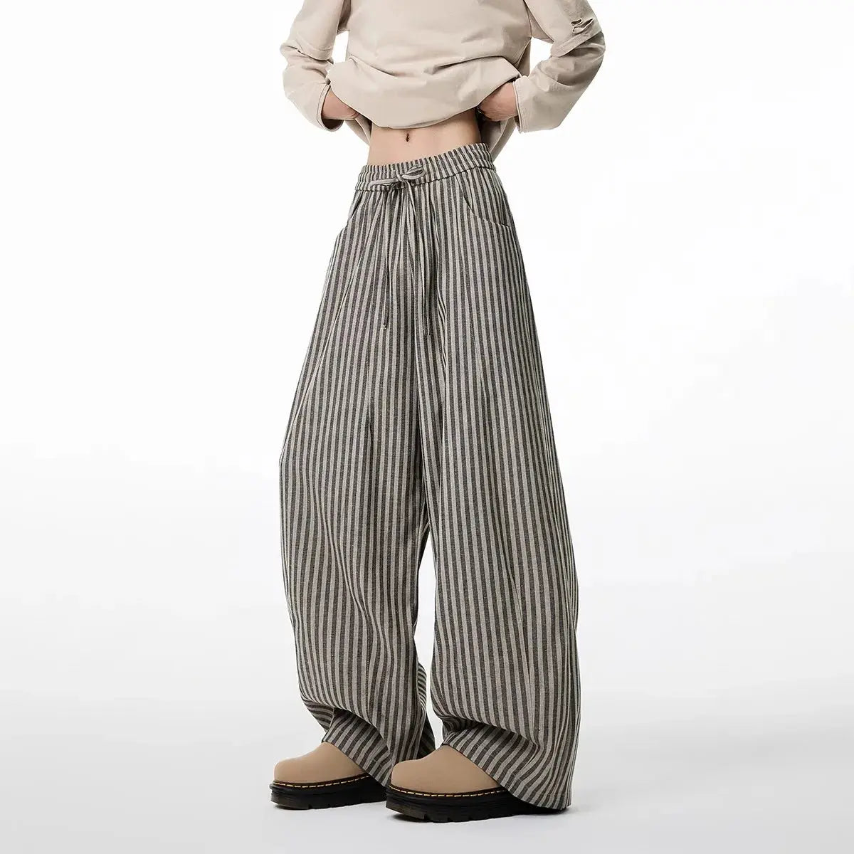 Striped Pants Drawstring Joggers Loose Casual Trousers Women Streetwear 2025 Oversize Fashion Wide Leg Long Pants