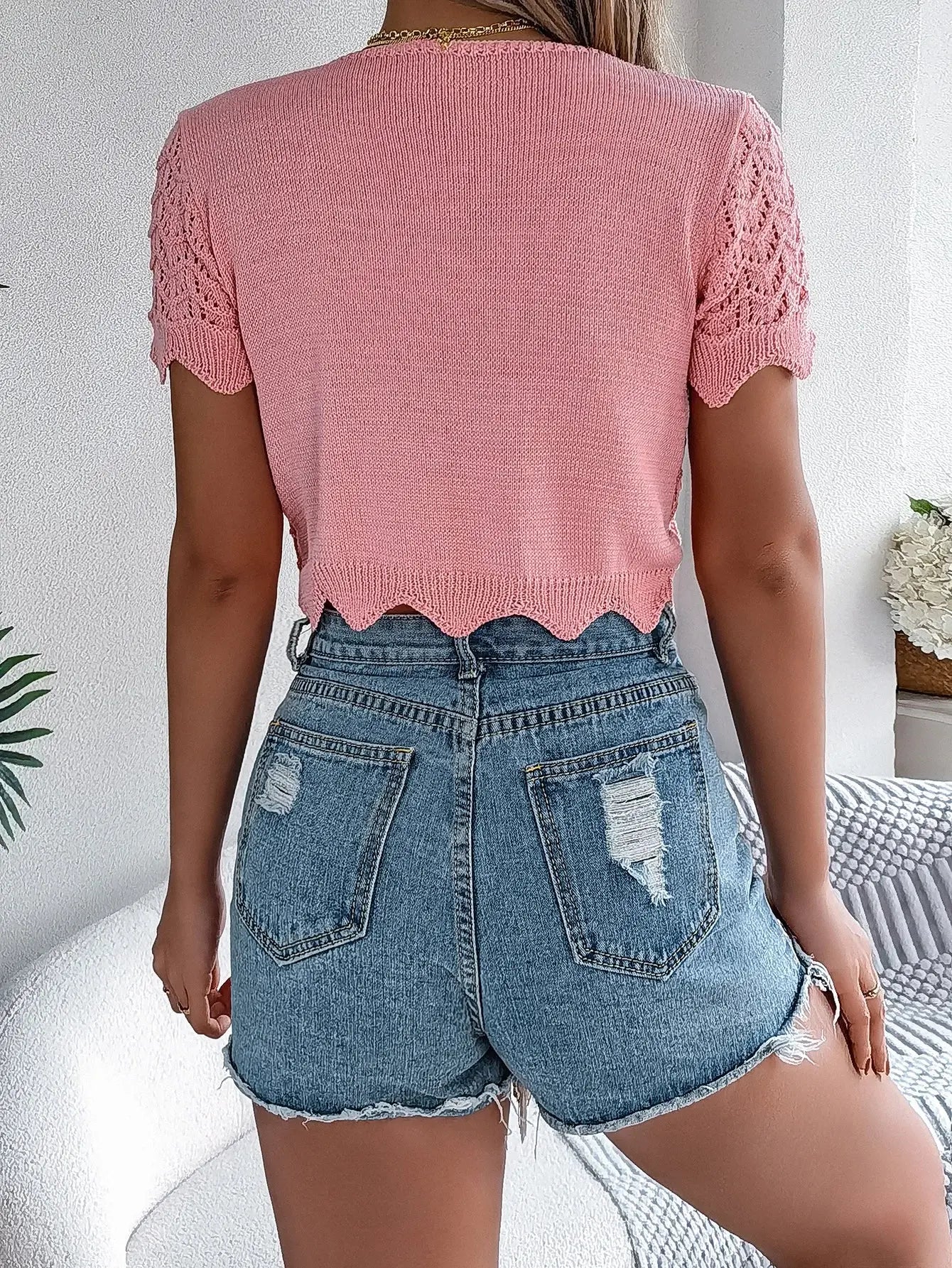 Hollow Out V Neck Knitted Cardigan for Women