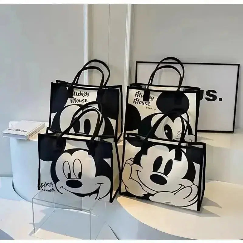 Disney Mickey Mouse Large Capacity Canvas Bag Women's Summer New Fashion Commuter Tote Bag Cartoon Print Shoulder Bag Mommy Bag