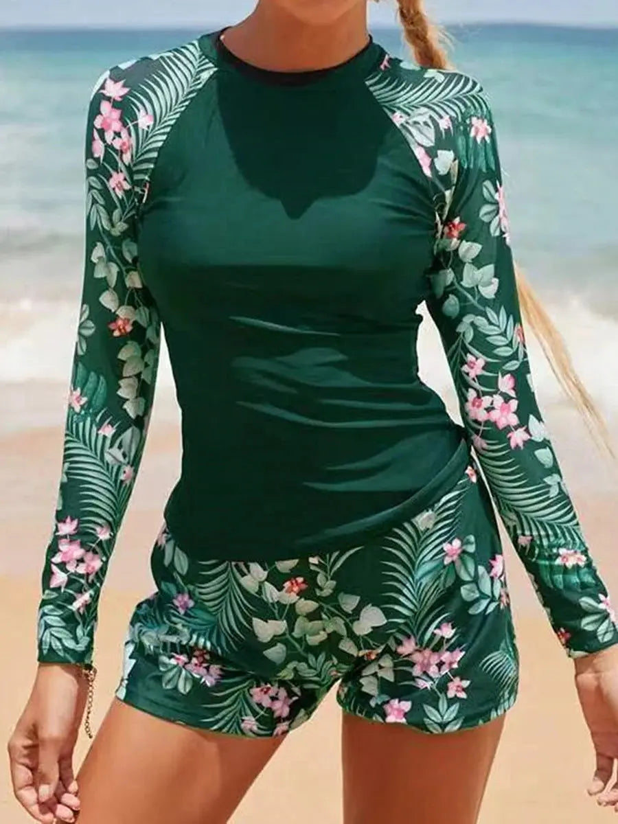 2025 Long Sleeve Surfing Swimsuit Print Swimwear Women Two Pieces Diving Clothes Beachwear Bathing Swimming Swim Suit