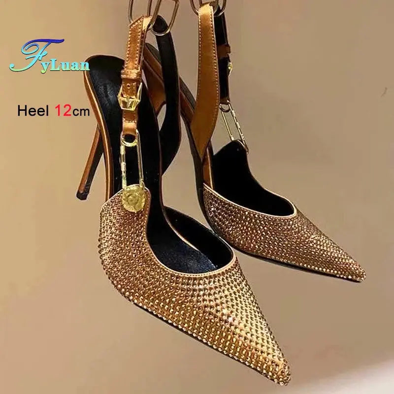 2025 Summer New Women's Shoes Fashionable European and American Solid Color Hot Diamond Pointed Sandals High Heels Stiletto Shoe