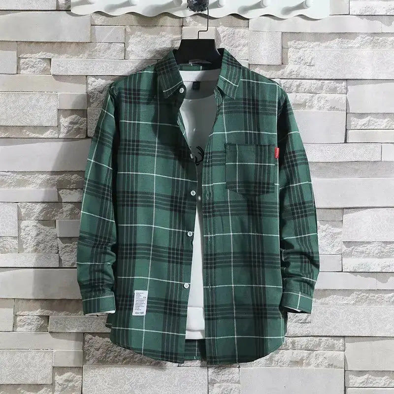Spring New Korean Style Plaid Shirts Men's Handsome Long-sleeved Loose Casual All-matching Shirt Coats 2025 Trend Men's Clothing Markonline