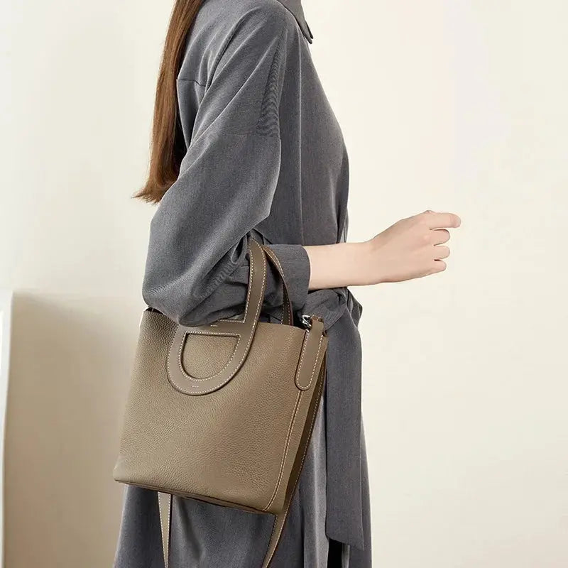 2024 Women Top Layer Cowhide Bucket Bag Hand-held Shoulder Cross-body Leather Women's Bag Tide