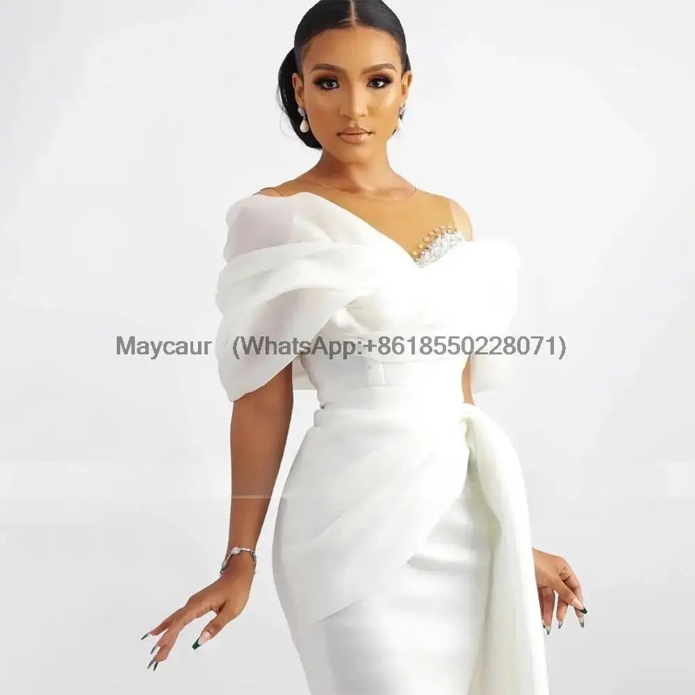 Short Wedding Dress Off the Shoulder Sheath/Column Wedding Gown for Women Bride Knee Length Beaded Simple Bridal Gown customized