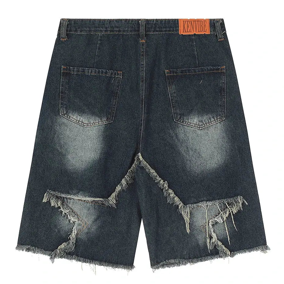 Vintage Tassel Star Denim Shorts Splicing Loose Jeans Shorts 2026 Men Hip Hop Streetwear Harajuku Y2K Shorts Summer