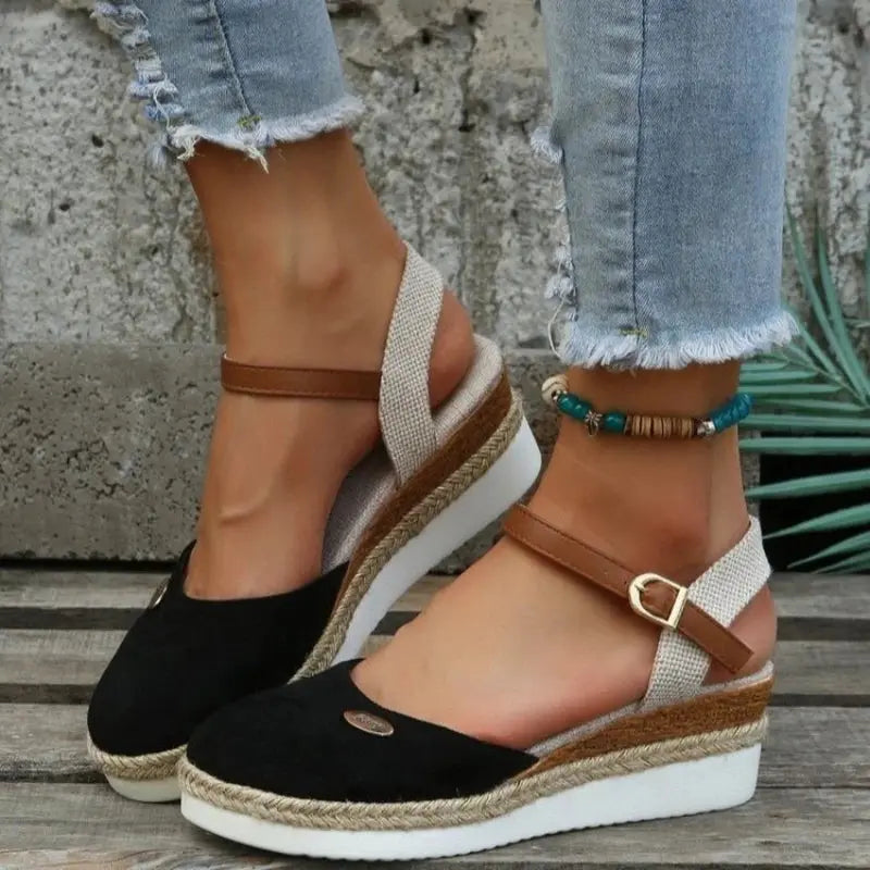Women Closed Toe Wedge Sandals Women Summer Buckle Strap Shoes Women Fashion Espadrilles Platform Sandals Sandalias De Mujer