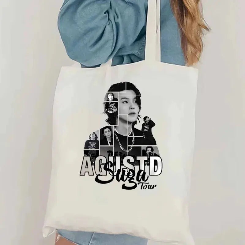 Agust D Day Movie Tote Bag Suga Agust D Tour Shoulder Bag Min Yoongi Tote Bag Agust D Fashion Canvas Bag Women’s Kpop Tote Bag