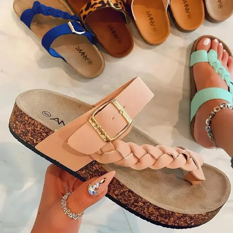 Ladies platform sandals summer new foreign trade large size sandals women shoes trend solid color flat bottom slipper mujer 2024