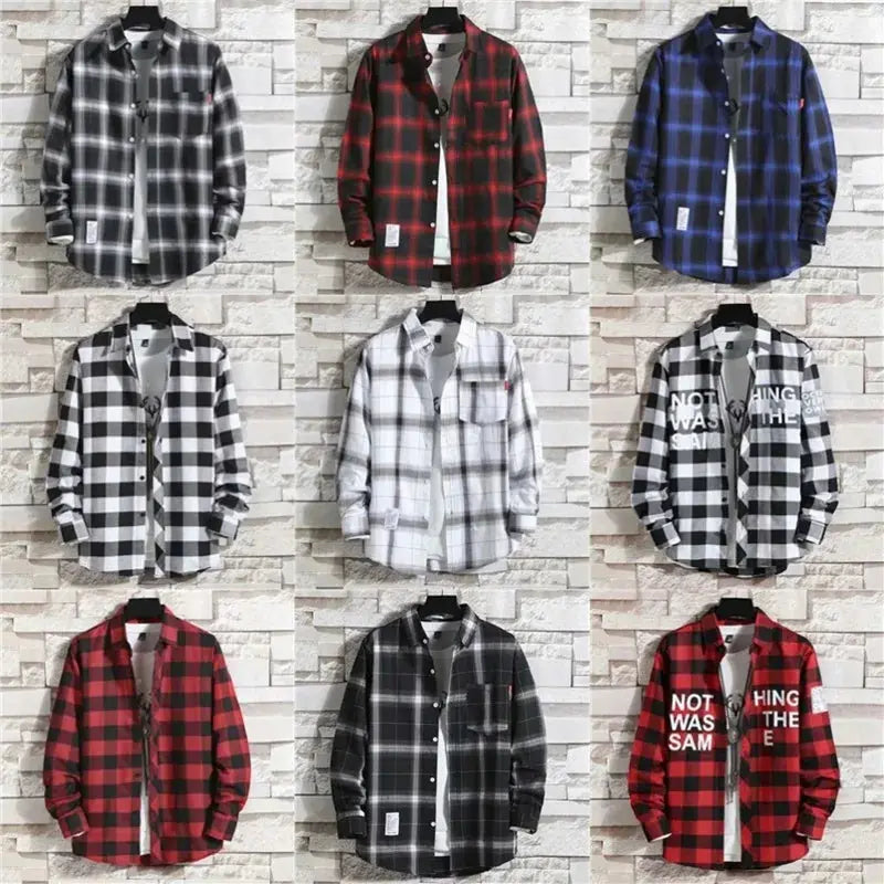 Spring New Korean Style Plaid Shirts Men's Handsome Long-sleeved Loose Casual All-matching Shirt Coats 2025 Trend Men's Clothing Markonline
