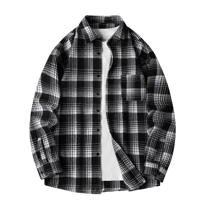 Men Shirt Plaid Flannel Spring Autumn Long Sleeve Blue Loose Mens Casual Shirt Oversized Business Male Soft Dress Shirt Markonline