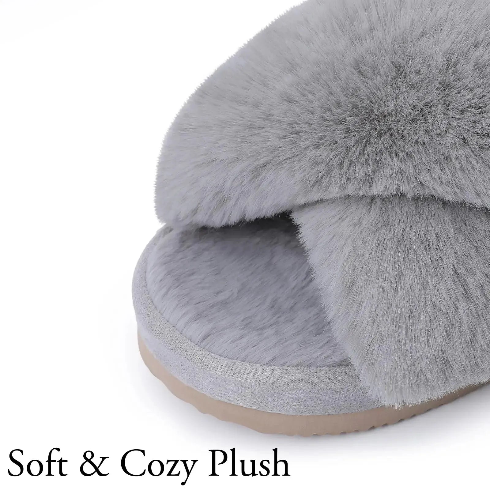 Comwarm Women's Cross Band Fuzzy Slippers Fluffy Open Toe House Slippers Cozy Plush Bedroom Shoes Indoor Outdoor Fur Sandals