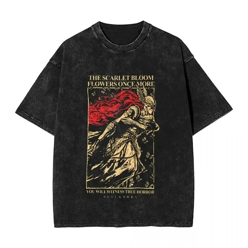 Y2K Washed Fun Malikeths Male Messmer Ringed T Eldened Cotton Crew Neck Short Sleeve T-Shirt Stereo Decoration Female Clothing Markonline