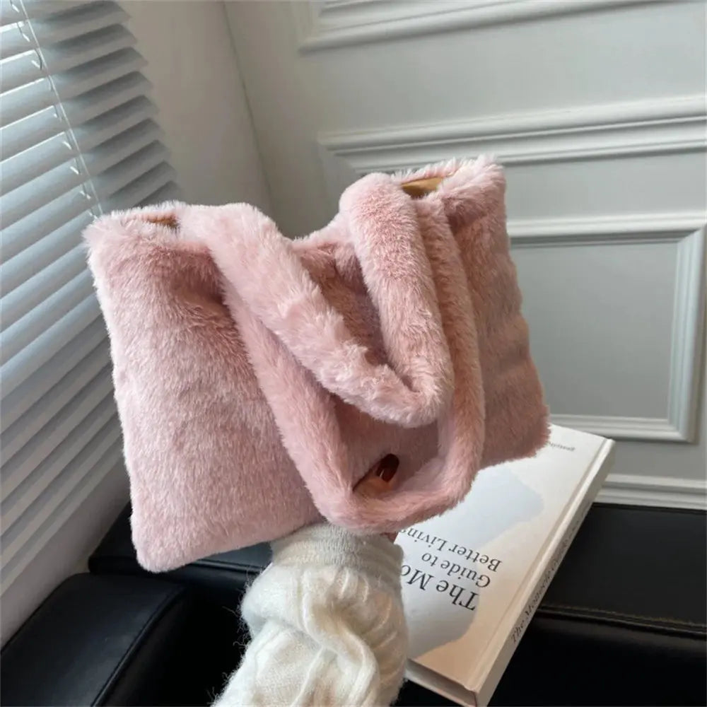Women Versatile Cute Soft Plush Tote Bag Autumn Winter Faux Fur Shoulder Bag Purses Female Handbags Fluffy Shopper Bag