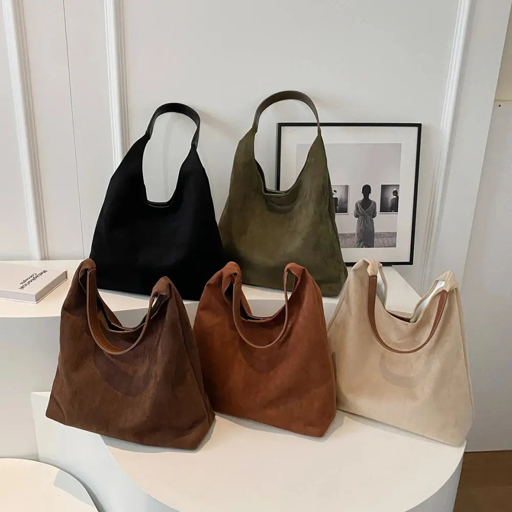 Women Suede Shoulder Bag Retro Single Shoulder Bag Large Capacity Simple Tote Handbag Stylish Commuting Bag Outdoor Travel Bag