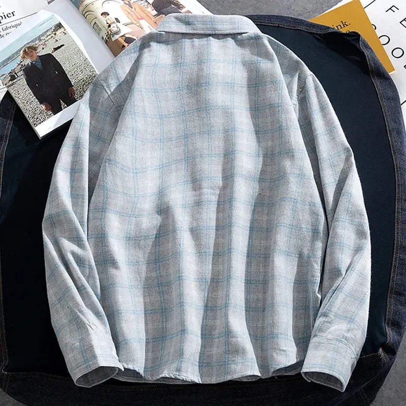 Men's Casual Plaid Shirts Autumn Fashion Long-sleeved T-shirts Korean Loose High Street Shirt Outwear Young Adults Spring Top Markonline