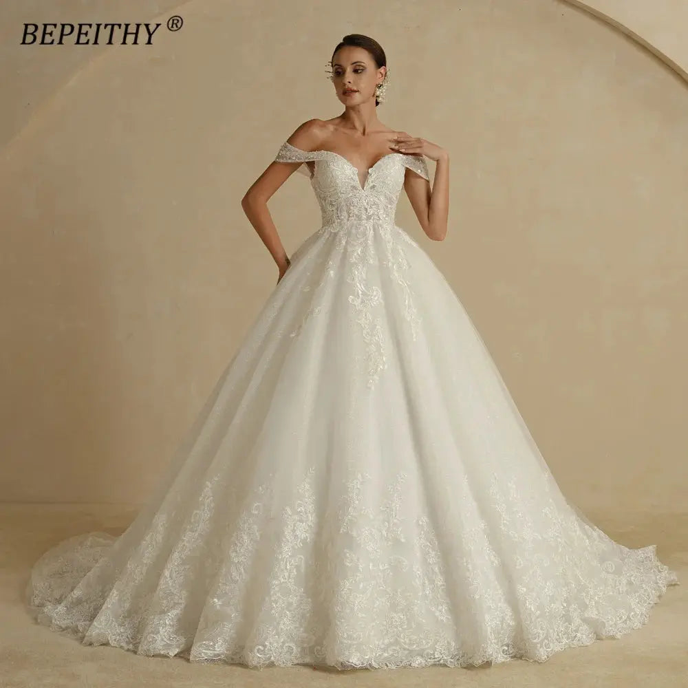 BEPEITHY Customized Princess Sweetheart Wedding Dress For Women Ivory Glitter Sleeveless 2026 Vintage Bride Bridal Ball Gown
