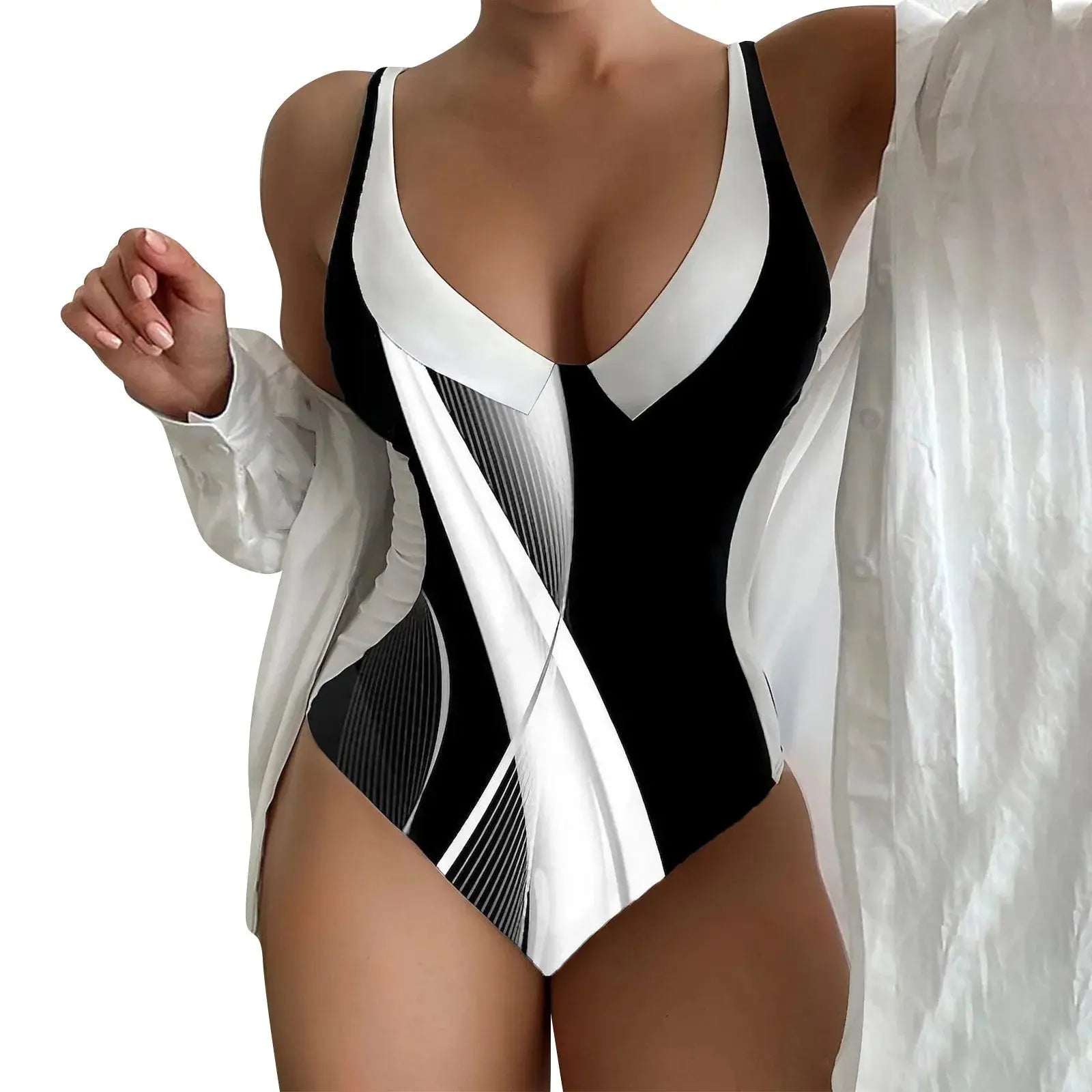 One Piece High Waisted Swimsuit Women Push Up Padded Swimwear Female V-Neck Bathing Suits Swimwear Bodysuit Beachwear