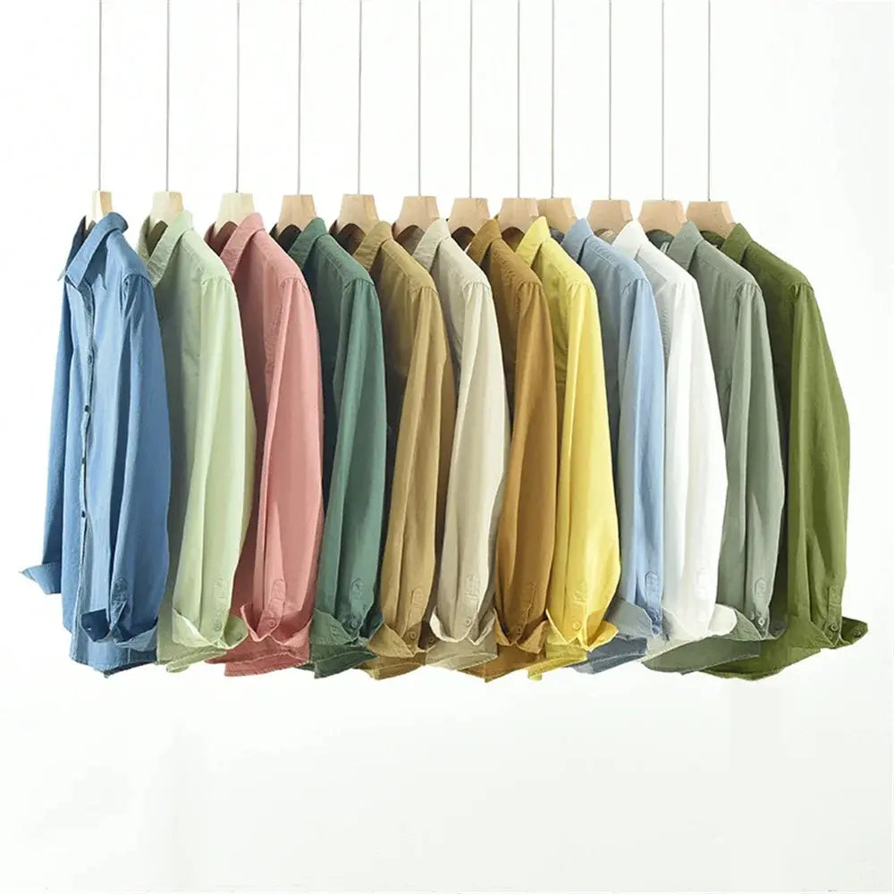 Mens long sleeve regular shirt Multi-color cotton plain shirt for Young men work tops Autumn men's clothing loose casual shirts Markonline