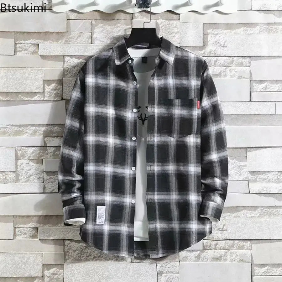 Spring New Korean Style Plaid Shirts Men's Handsome Long-sleeved Loose Casual All-matching Shirt Coats 2025 Trend Men's Clothing Markonline