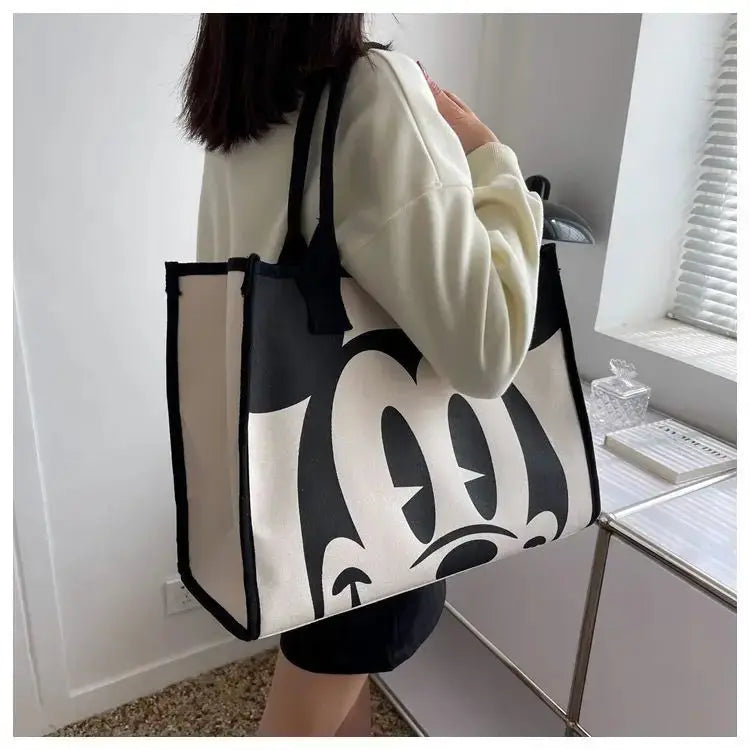 Disney Authorized Mickey Mouse Large Capacity Canvas Tote Bag For Women Elegant Summer Fashion Shoulder Bag Commuter Tote Bag