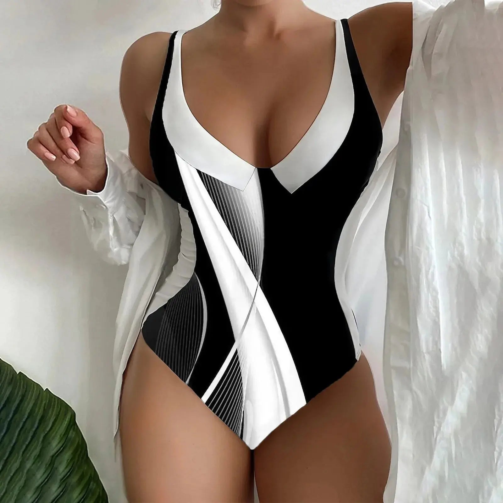 One Piece High Waisted Swimsuit Women Push Up Padded Swimwear Female V-Neck Bathing Suits Swimwear Bodysuit Beachwear