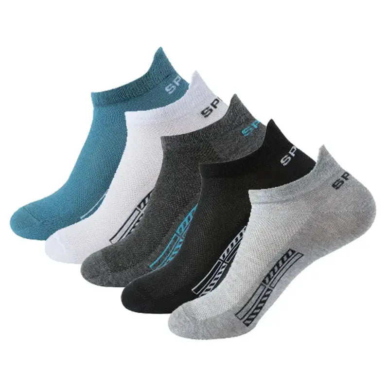 5 Pairs Men Ankle Sports Socks Summer Black White Mesh Breathable Low Cut Socks No Show Cotton Soft Athletic Casual  Short Socks