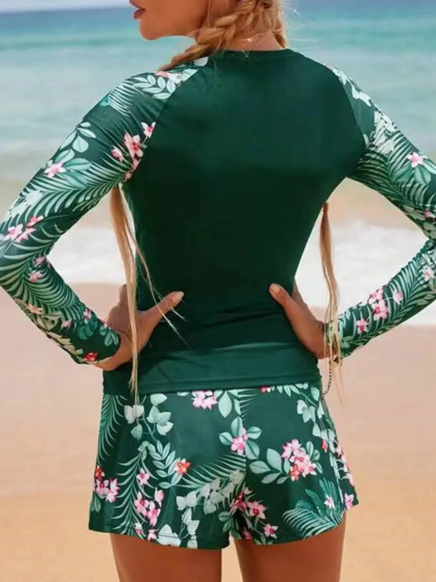 2025 Long Sleeve Surfing Swimsuit Print Swimwear Women Two Pieces Diving Clothes Beachwear Bathing Swimming Swim Suit