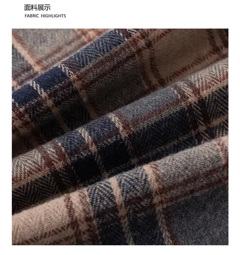 Men Shirt Plaid Flannel Spring Autumn Long Sleeve Blue Loose Mens Casual Shirt Oversized Business Male Soft Dress Shirt Markonline