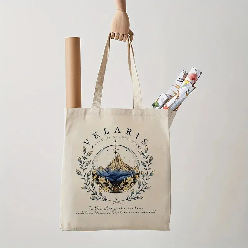 ACOTAR Velaris Pattern Tote Bag, Canvas Shoulder Bag For Daily Commute Women's Shopping Bag, Trendy Folding Shoulder Bag