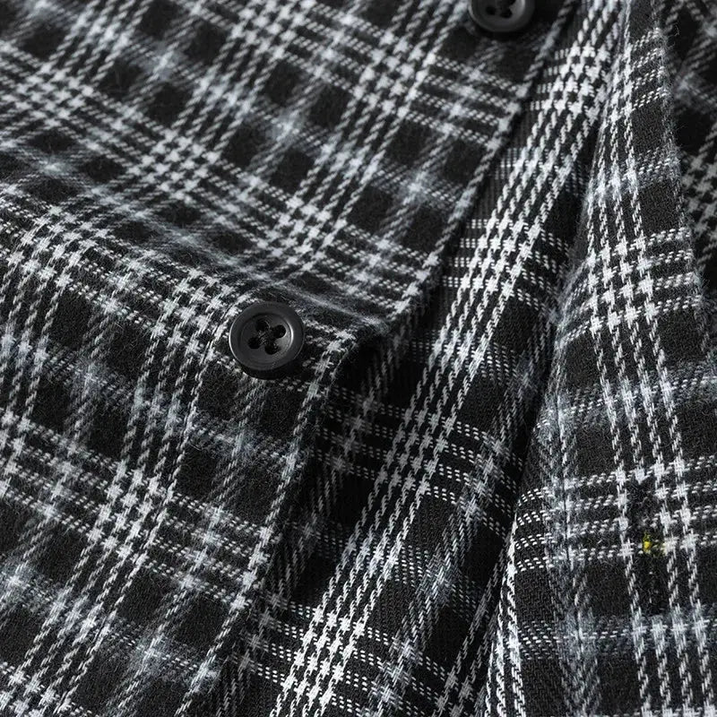 Men Shirt Plaid Flannel Retro Long Sleeve Oversized Loose Cotton Casual Male Youth Design Soft Fall Black Formal Dress Shirt Markonline