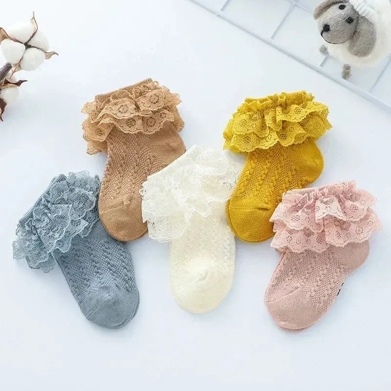 Spring Summer Autumn Baby Girls Kids Socks Breathable Lace Ruffle Mesh Socks Children Ankle Short Socks School Princess Style