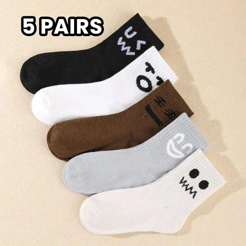 5 pairs  funny expression socks, basic kids socks,All-purpose comfortable  boys' socks，children's boy socks